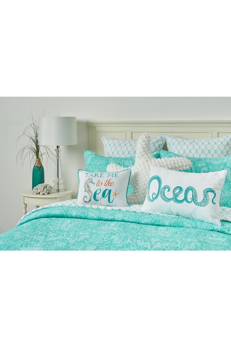 Octi Ocean Beaded Throw Pillow, 14" x 22", Alternate, color, Green