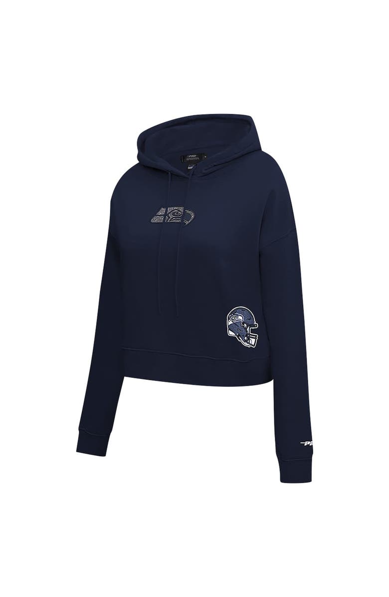 PRO STANDARD Women's Pro Standard College Navy Seattle Seahawks Jeweled Cropped Pullover Hoodie, Alternate, color, College Navy