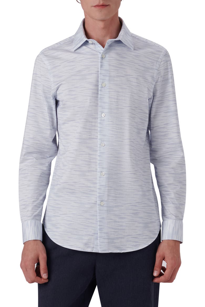 OoohCotton® Print Stretch Button-Up Shirt, Main, color, WHITE