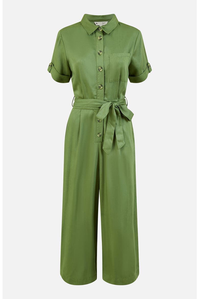 Structured Belted Cropped Jumpsuit, Alternate, color, Green