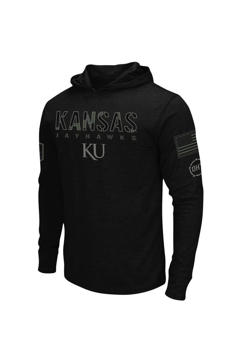 Men's Colosseum Black Kansas Jayhawks OHT Military Appreciation Hoodie Long Sleeve T-Shirt, Alternate, color, Black