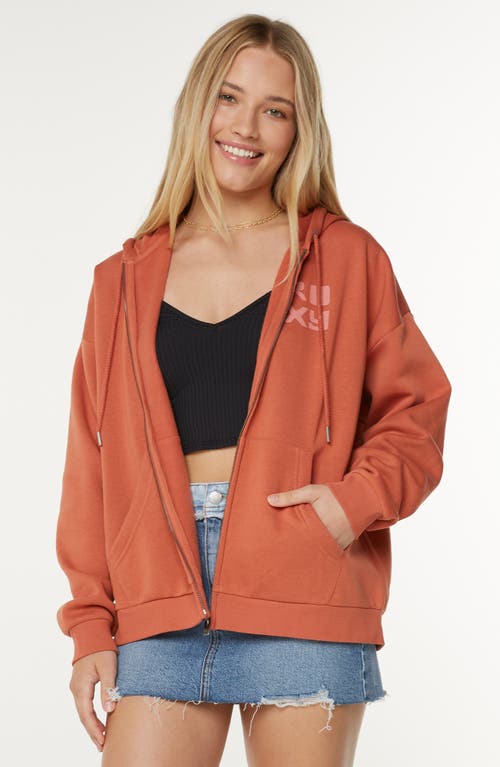 Roxy Evening Lineup Fleece Full Zip Graphic Hoodie In Brown