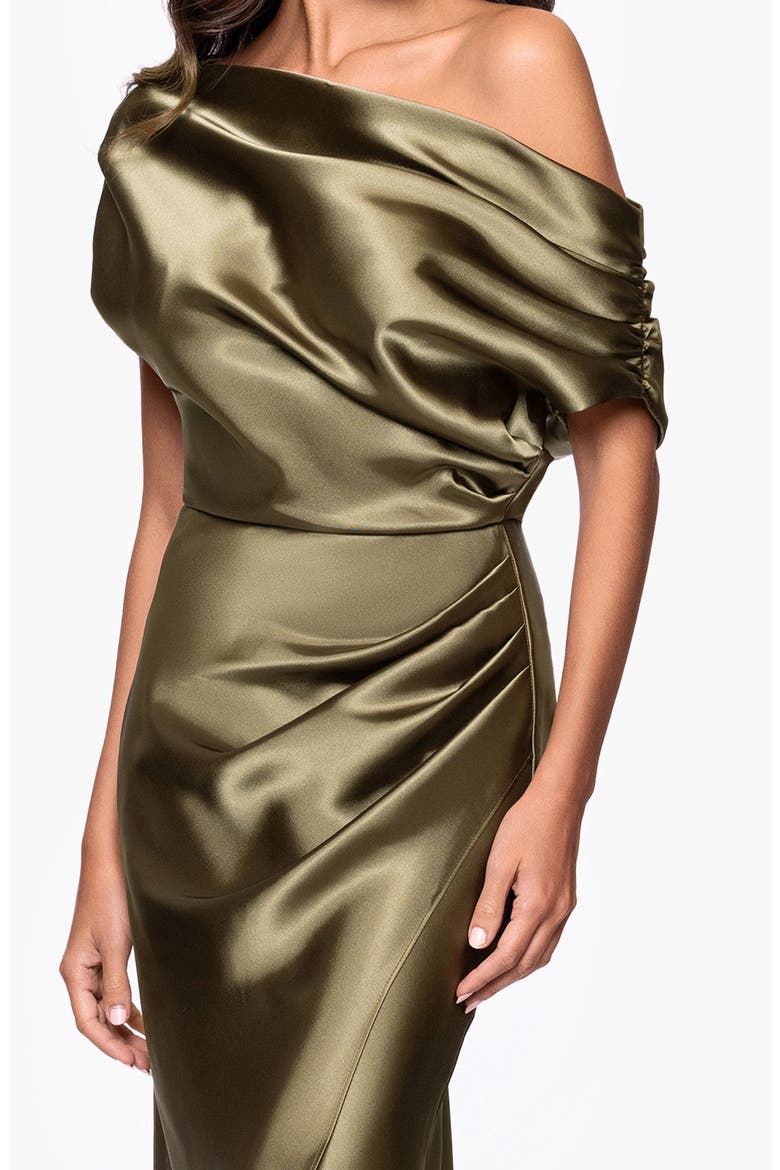 One-Shoulder Satin Sheath Gown, Alternate, color, OLIVE