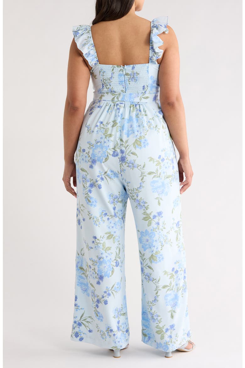 Dusty Floss Floral Flutter Sleeve Tie Belt Jumpsuit, Alternate, color, LIGHT-BLUE-MULTI
