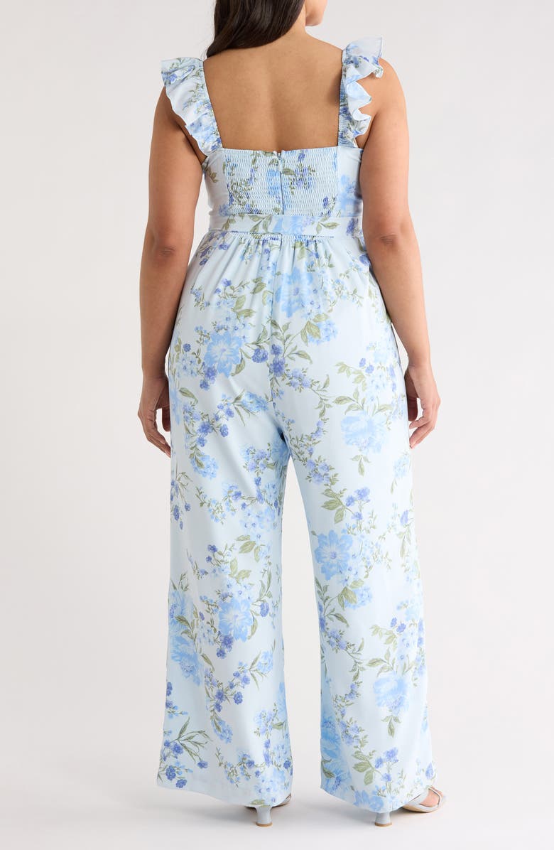SUGARLIPS Dusty Floss Floral Flutter Sleeve Tie Belt Jumpsuit, Alternate, color, Light-Blue-Multi