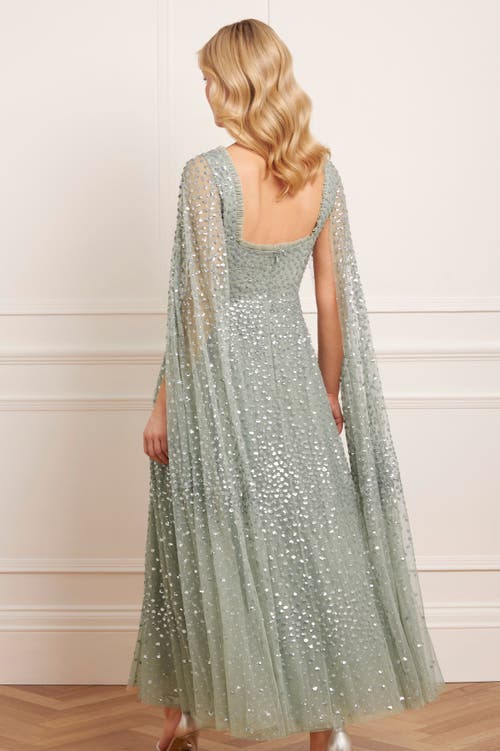 Needle & Thread Scatter Dot Cape Sleeve Ankle Gown In Green