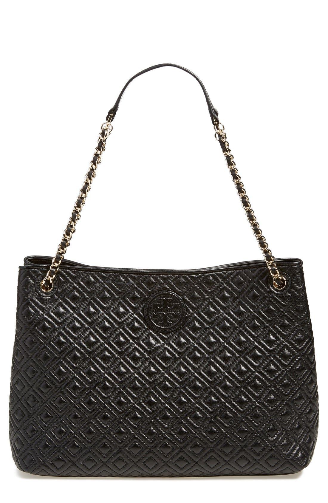 Tory Burch 'Marion' Diamond Quilted Leather Tote, Main, color, 