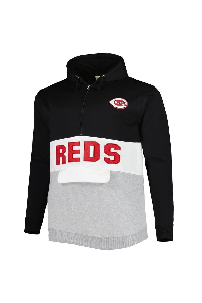Men's Black/White Cincinnati Reds Big & Tall Fleece Half-Zip Hoodie, Alternate, color, Black