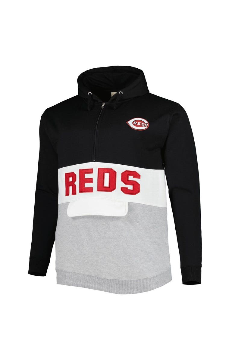 PROFILE Men's Black/White Cincinnati Reds Big & Tall Fleece Half-Zip Hoodie, Alternate, color,