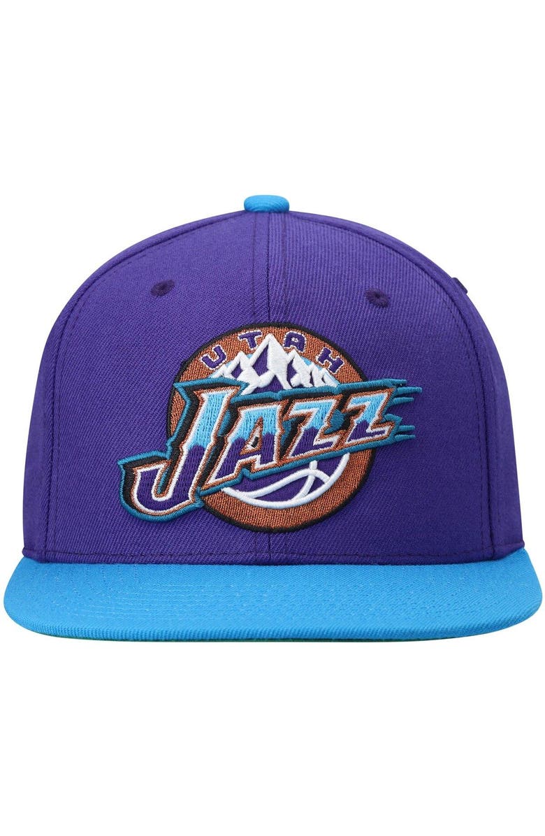 Mitchell & Ness Men's Mitchell & Ness Purple/Turquoise Utah Jazz Hardwood Classics Team Two-Tone 2.0 Snapback Hat, Alternate, color,