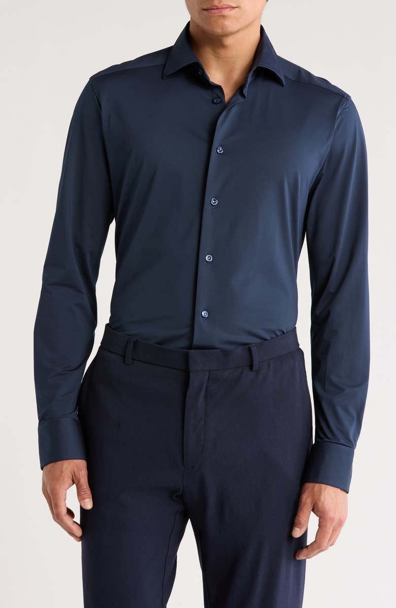 Eton Solid Navy Slim Fit Dress Shirt, Main, color, 