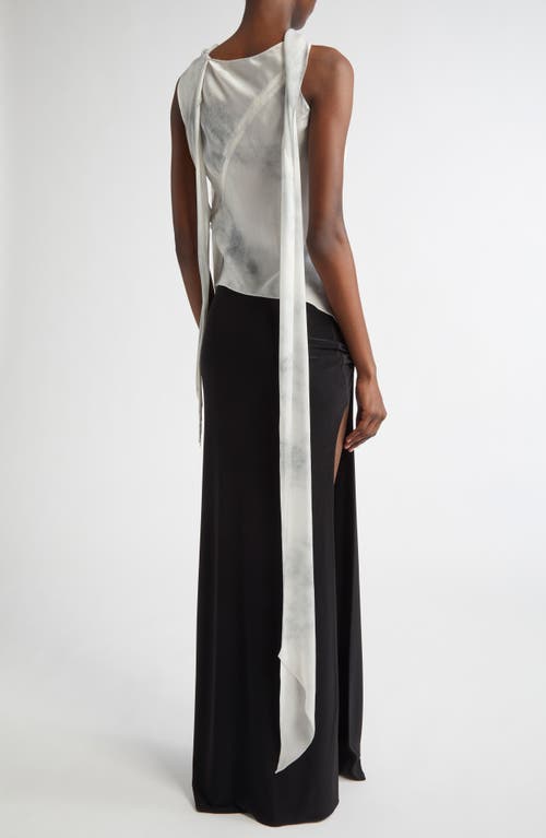 Grace Ling Asymmetric Silk Chiffon Scarf Top In Ash