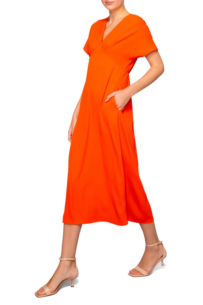 V-Neck Empire Waist Dress, Alternate, color, BRIGHT ORANGE