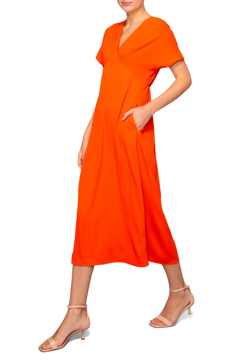 MELLODAY V-Neck Empire Waist Dress, Alternate, color, Bright Orange