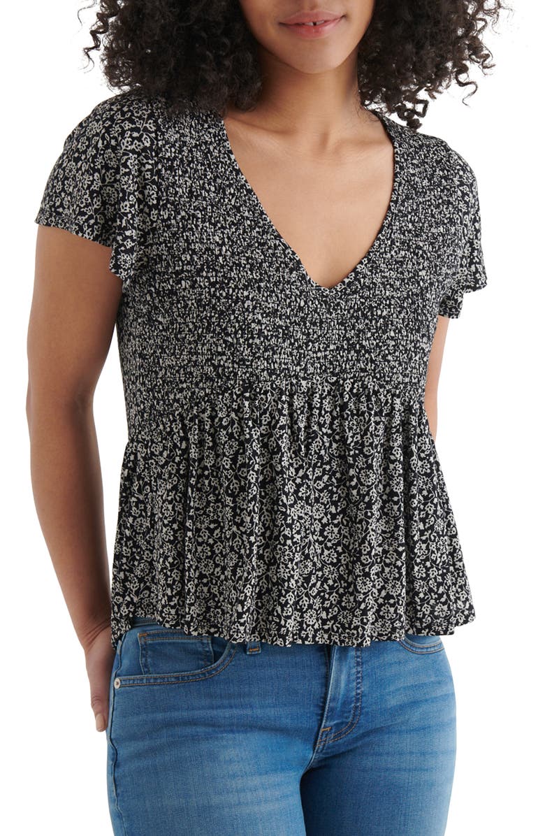 Lucky Brand Smocked Babydoll Top, Main, color,