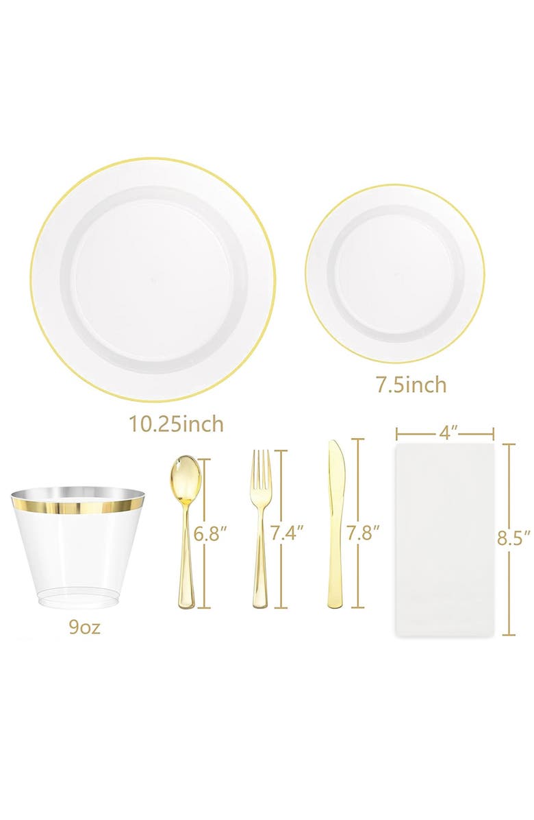 Elama 350 Piece Disposable Plastic Dinnerware Party Set for 50 Guests, Alternate, color, Gold