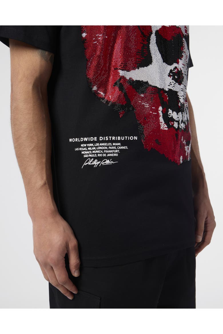Round Neck T-Shirt Red Skull Skull Men, Alternate, color, black