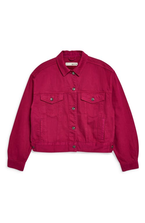 Topshop Moto Denim Jacket In Raspberry