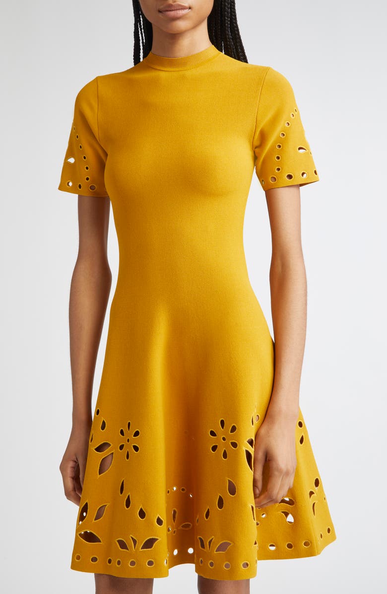 Ulla Johnson Fanna Eyelet Detail Knit Minidress, Alternate, color, Goldenrod