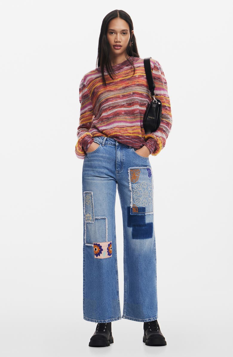 Desigual Quebec Stripe Crewneck Sweater, Alternate, color,