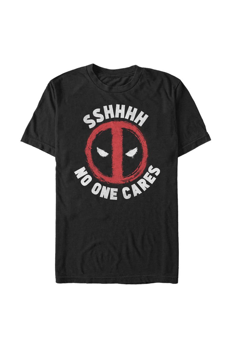 Men's Marvel Deadpool Sshhhh... No One Cares  Graphic T-Shirt, Main, color, Black