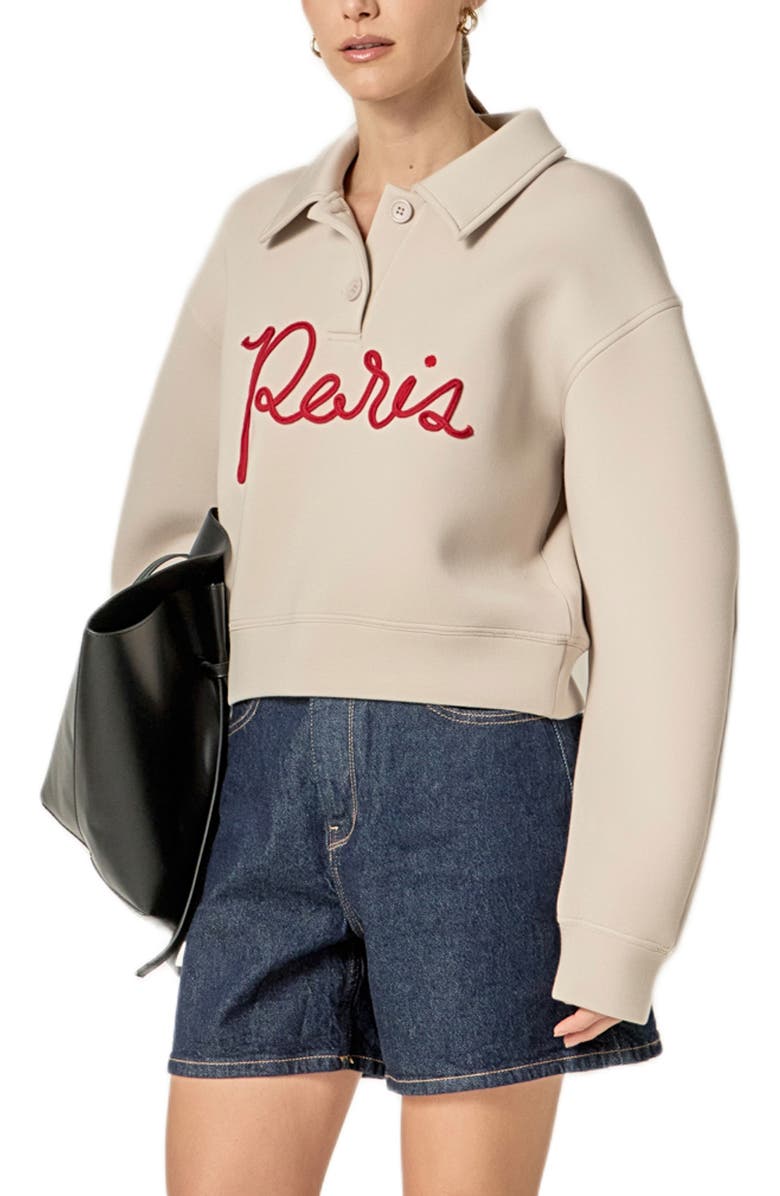 English Factory Lettering Scuba Polo Pullover, Alternate, color, Cream/ Red