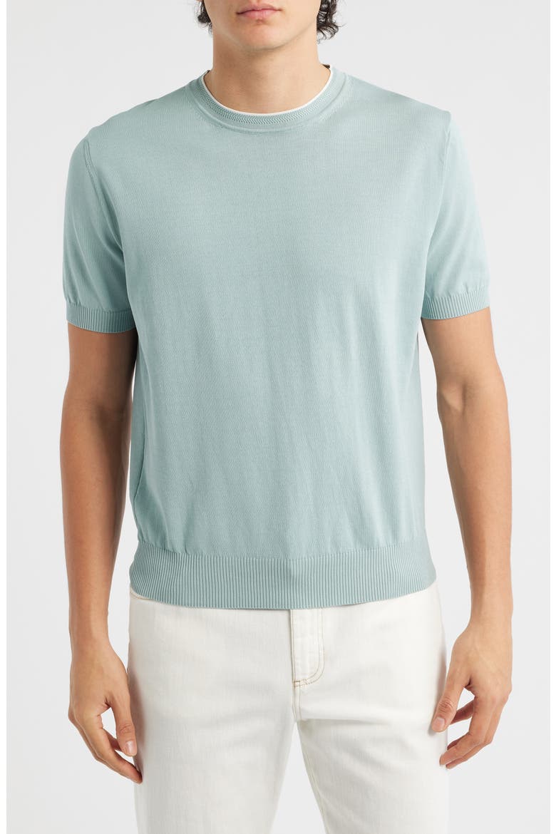 Short Sleeve Cotton Crewneck Sweater, Main, color, GREEN