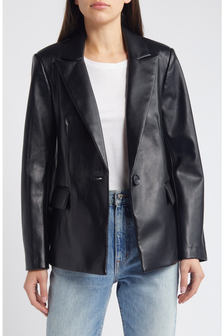 Faux Leather Blazer, Alternate, color, BLACK