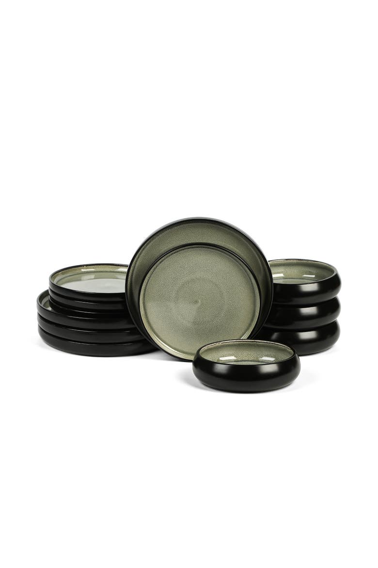 Lagoon Stoneware 12-Piece Dinnerware Set, Main, color, Green
