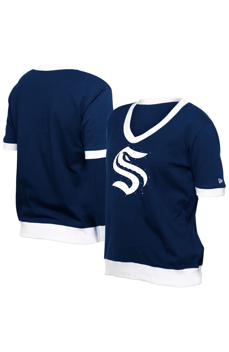 New Era Women's New Era Deep Sea Blue Seattle Kraken Game Day Rhinestuds T-Shirt, Main, color, Navy