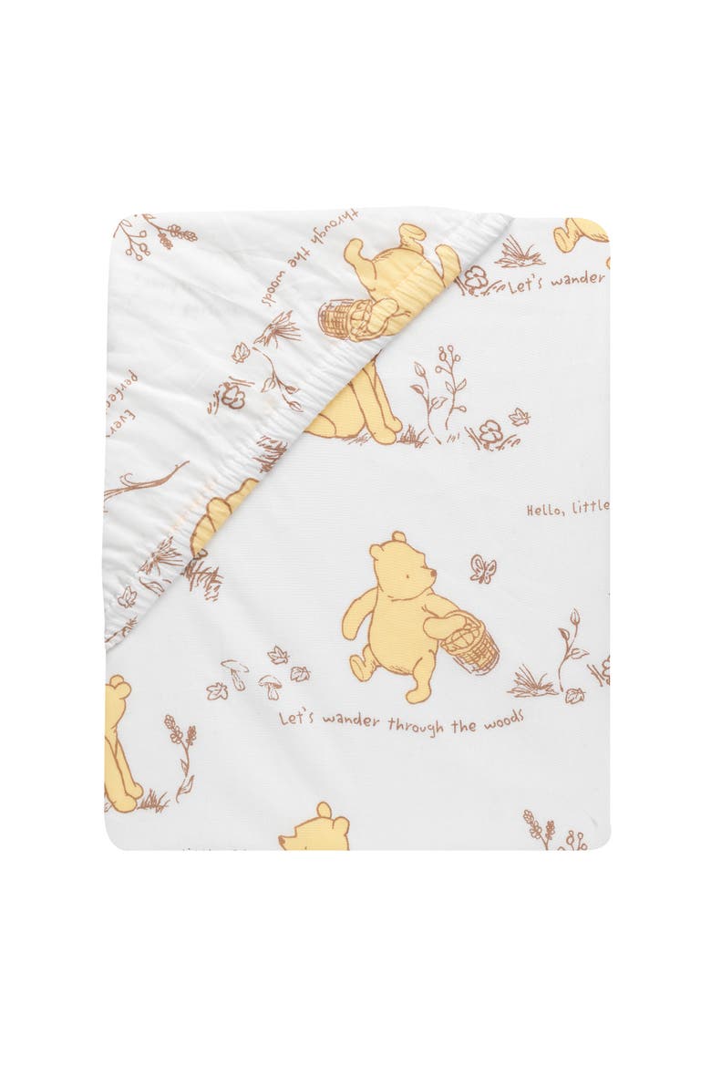 Disney Baby Storytime Pooh 100% Cotton Fitted Crib Sheet, Alternate, color, Cream