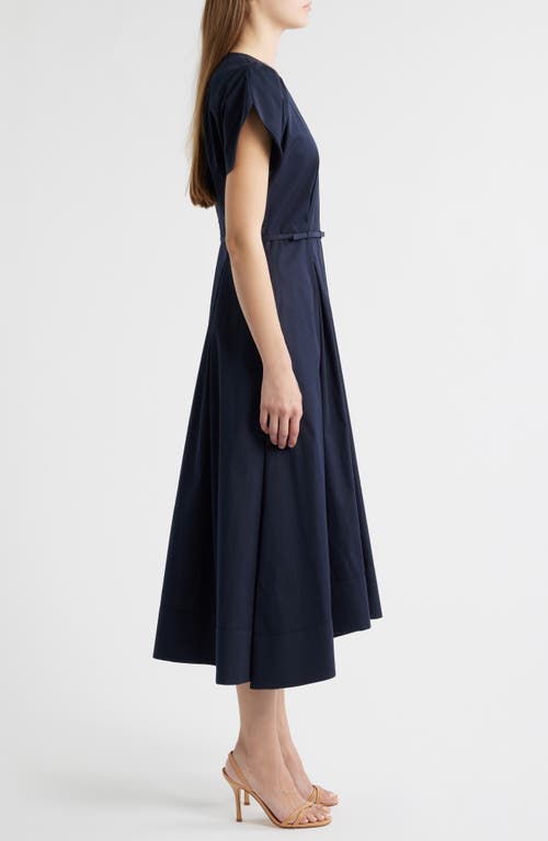 Hugo Boss Boss Demnilia Belted Cotton Blend Midi Dress In Blue
