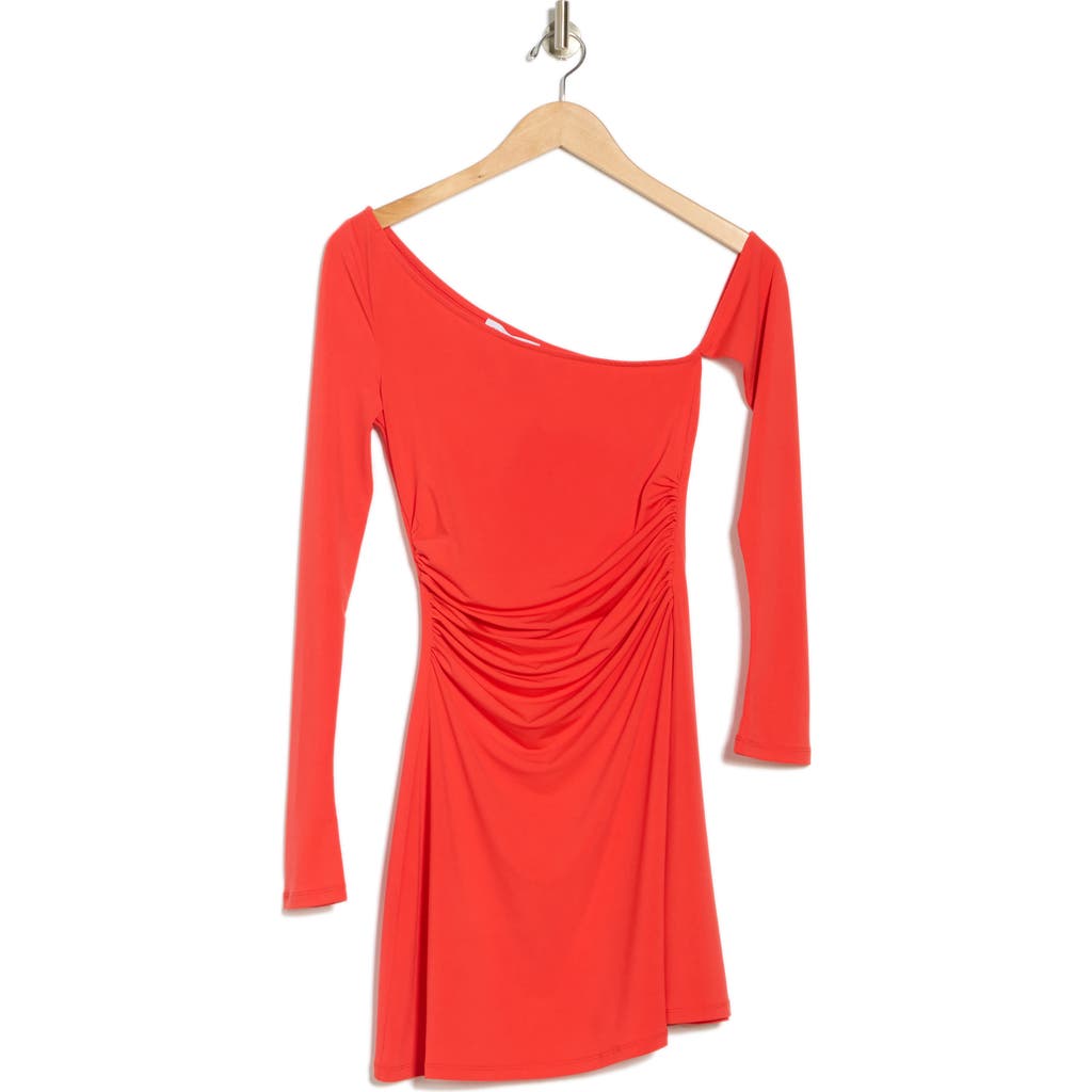Weworewhat One-shoulder Long Sleeve Minidress In Vibrant Red