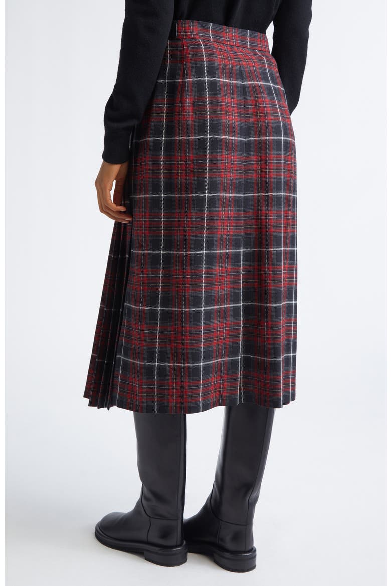 Tartan Pleated Midi Skirt, Alternate, color, COOL GREY/ CRANBERRY RED CHECK