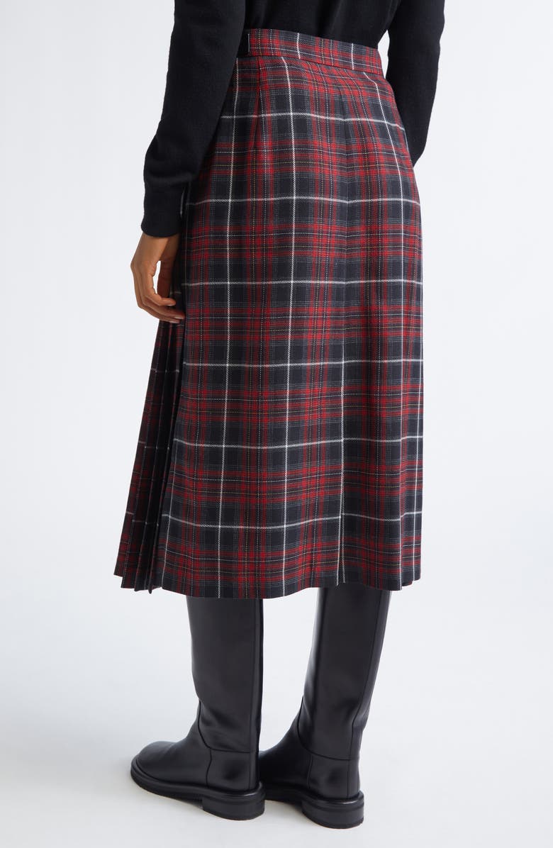 Burberry Tartan Pleated Midi Skirt, Alternate, color, Cool Grey/ Cranberry Red Check