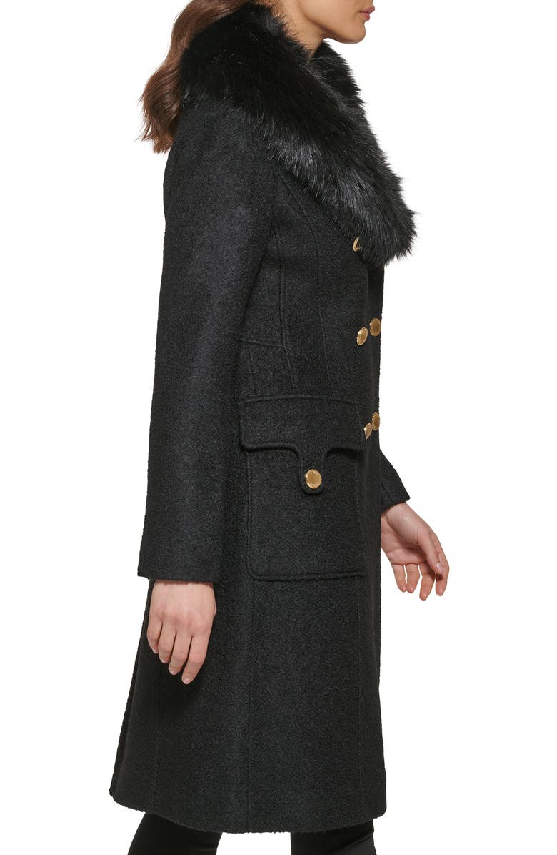 GUESS Removable Faux Fur Collar Wool Blend Double Breasted Walker Coat, Alternate, color,