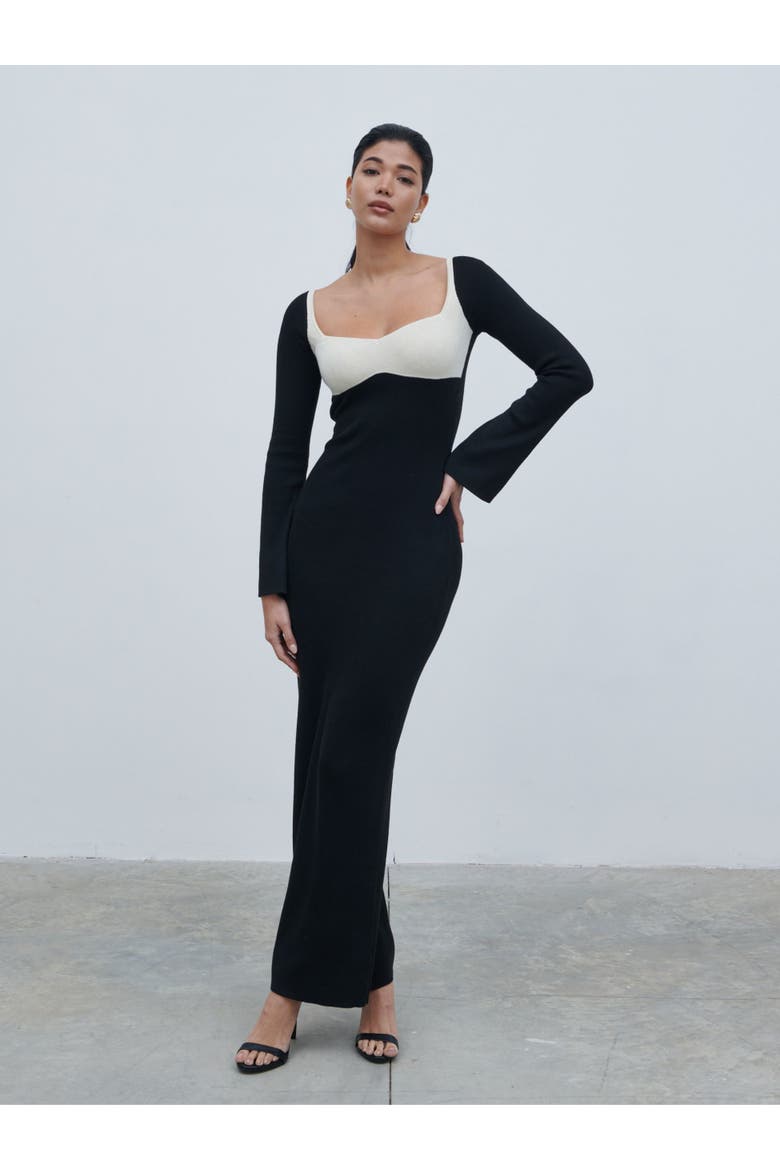 Freya Contrast Knit Maxi Dress, Alternate, color, Black And Cream