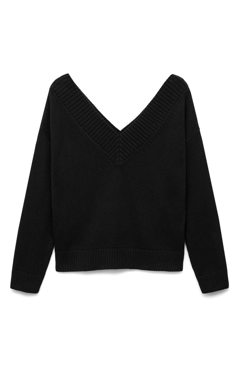 MANGO TEEN Wide V-Neck Cotton Sweater, Alternate, color, Black