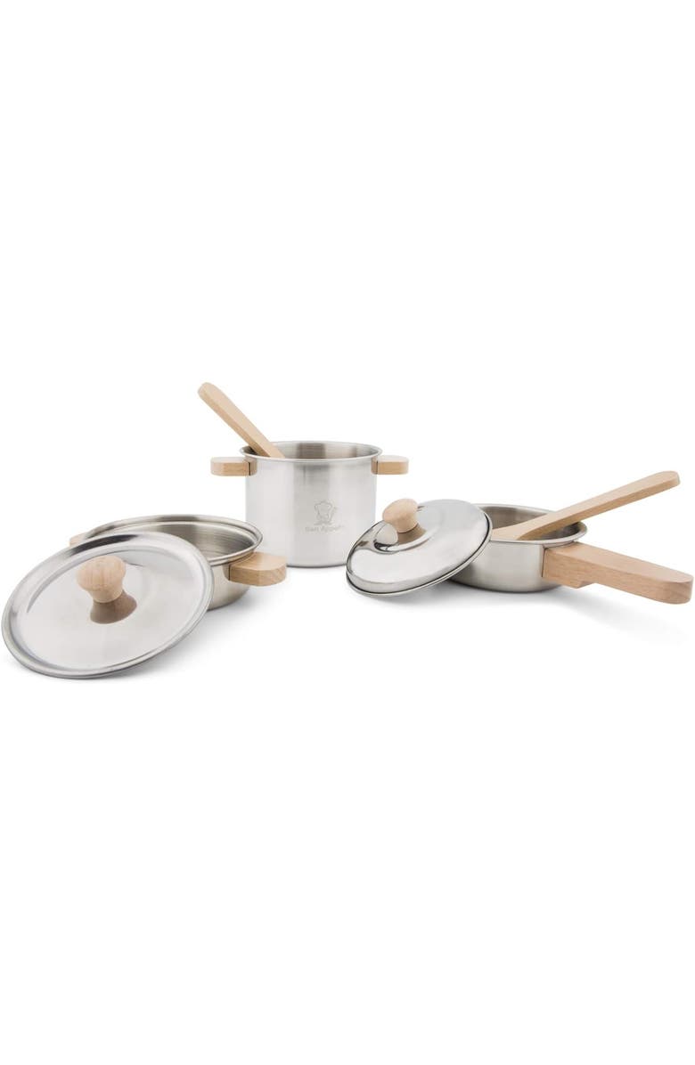 NEW CLASSIC TOYS Metal Pan Set with Wooden Handles, Alternate, color,