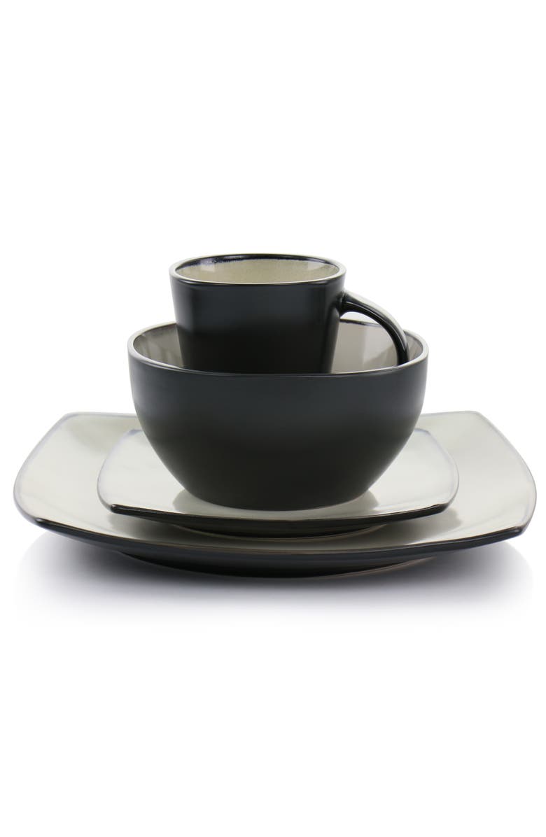 Gibson Elite 16 Piece Square Stoneware Dinnerware Set, Alternate, color, Beige