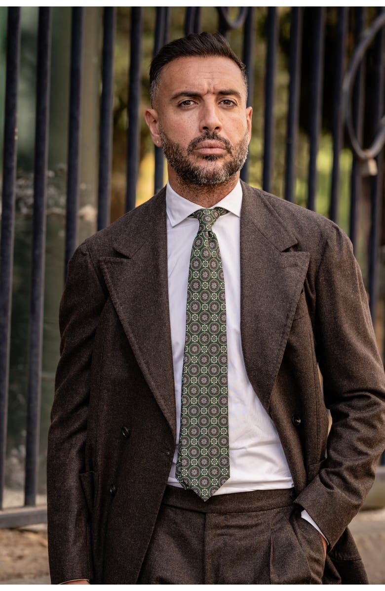 Elizabetta La Vigna - Extra Long Printed Silk Tie for Men, Alternate, color, Green