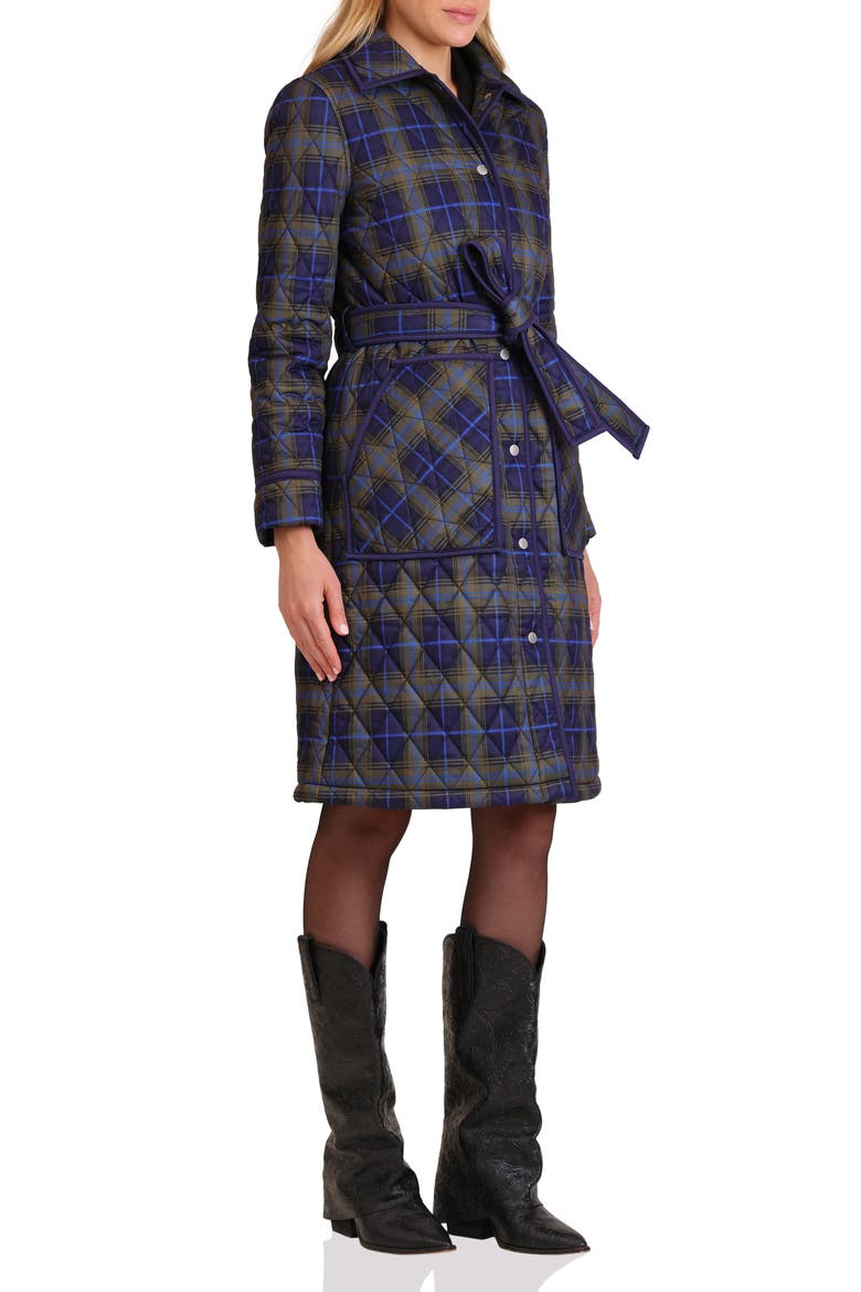 Tie Waist Quilted Jacket, Alternate, color, NAVY PLAID