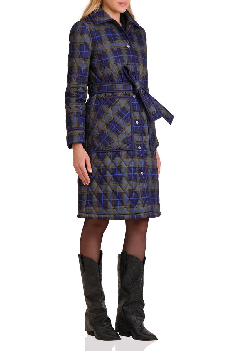 Avec Les Filles Tie Waist Quilted Jacket, Alternate, color, Navy Plaid