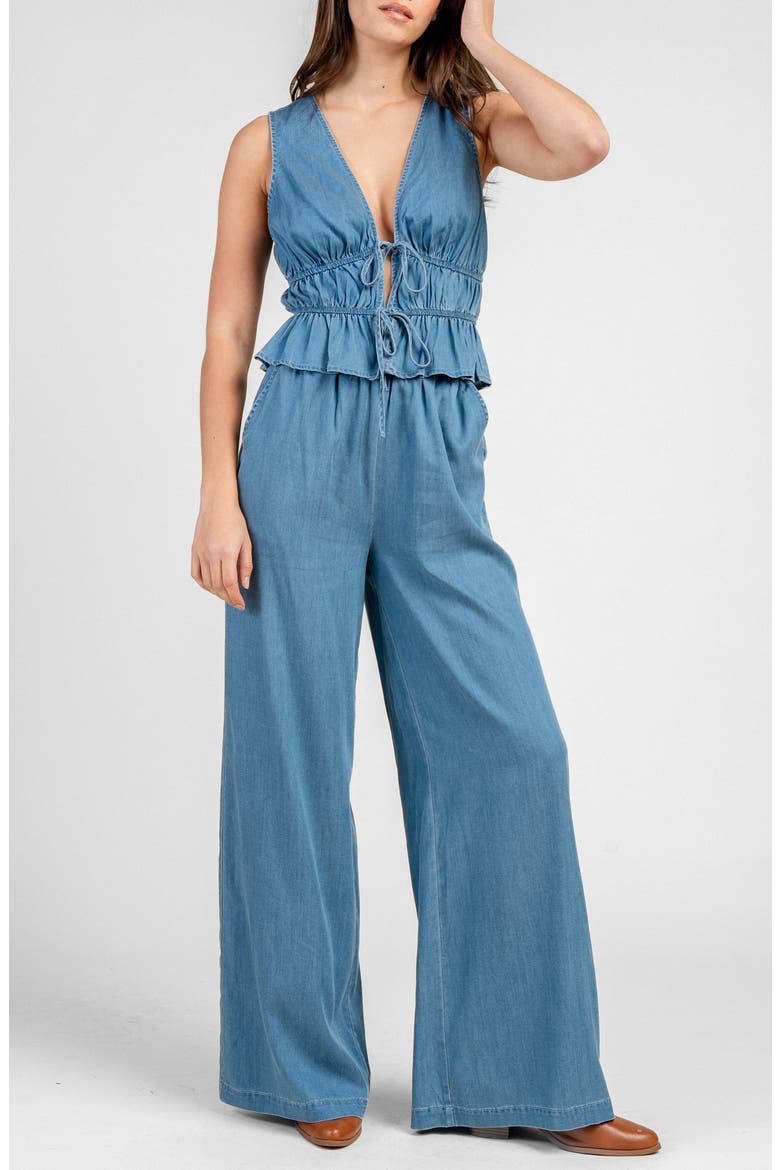 Shirred Wide Leg Chambray Jumpsuit, Alternate, color, CHAMBRAY