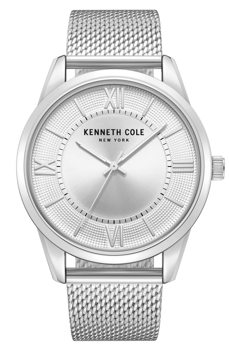 Kenneth Cole New York Classic Mesh Strap Watch, 44mm, Main, color, Silver