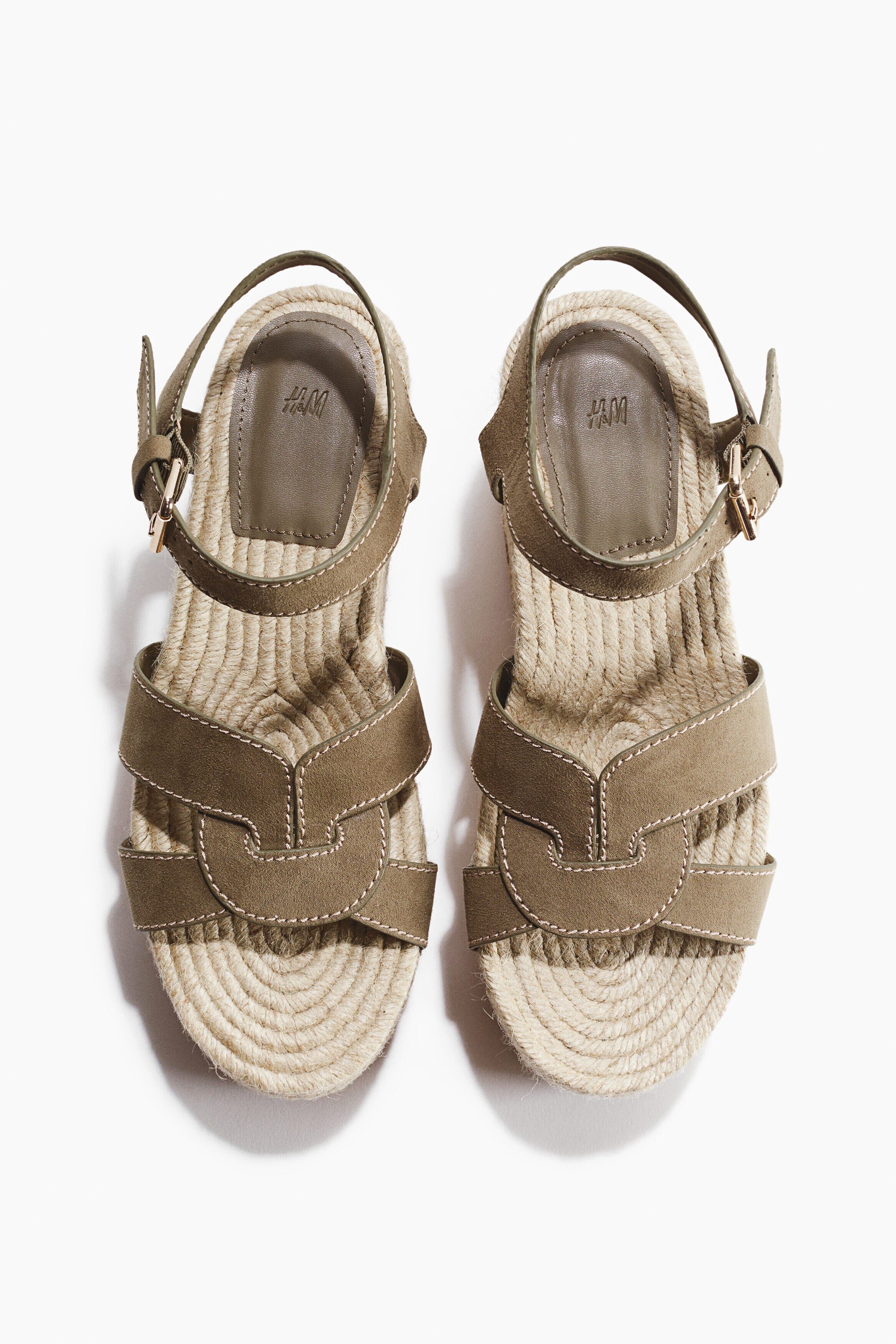 H&M Wedge-heeled Espadrilles, Alternate, color, Khaki Green