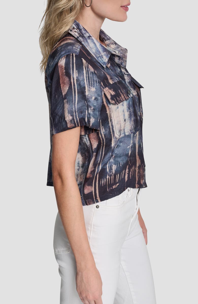 DKNY Print Short Sleeve Button-Up Shirt, Alternate, color, Hudson Lights