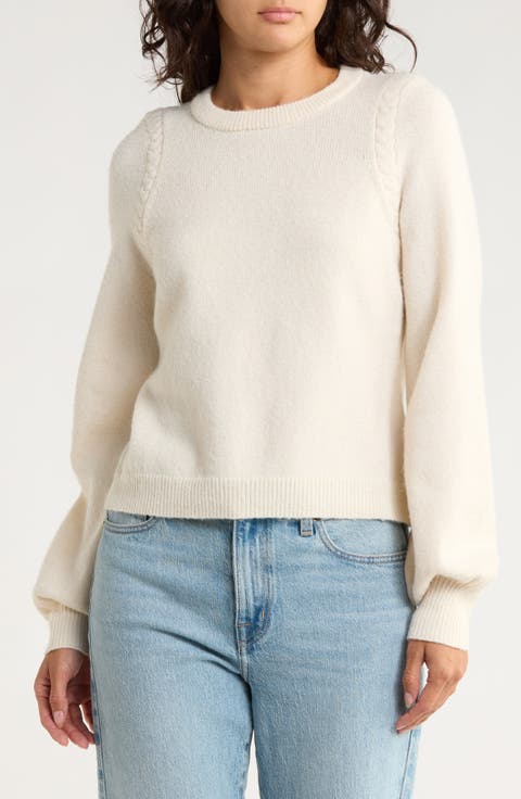 Braided Shoulder Crewneck Sweater