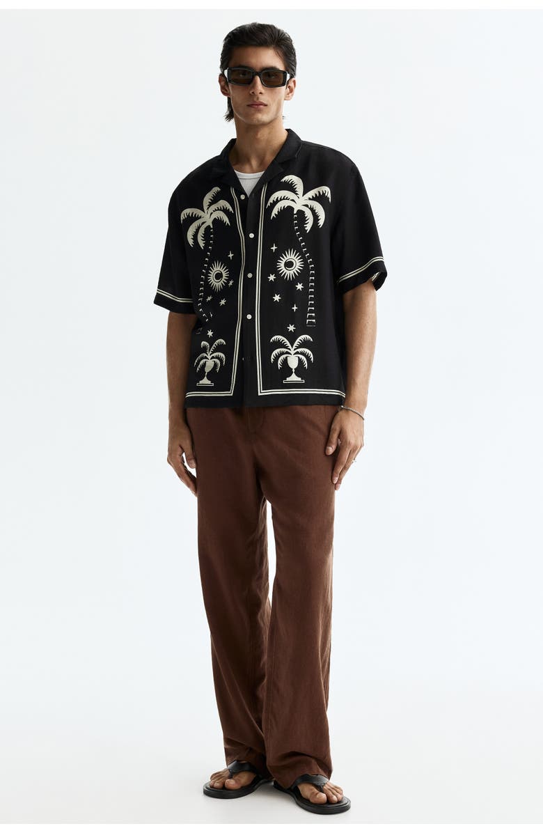 H&M Relaxed Fit Printed Resort Shirt, Alternate, color, Black/Patterned