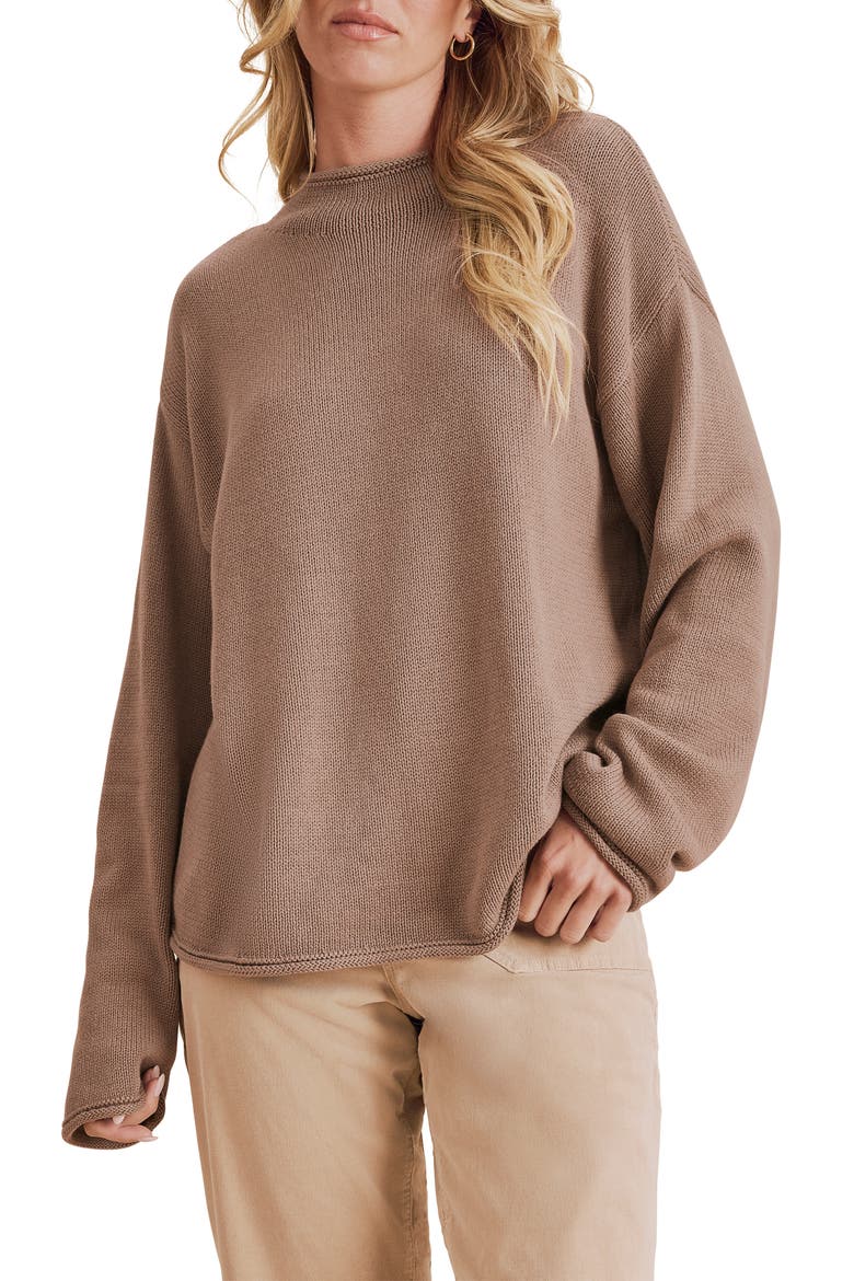 Elsie Cotton Blend Roll Edge Sweater, Main, color, TAUPE